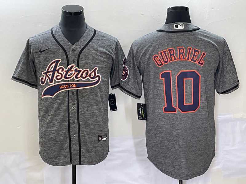 Men%27s Houston Astros #10 Yuli Gurriel Grey Gridiron Cool Base Stitched Jersey